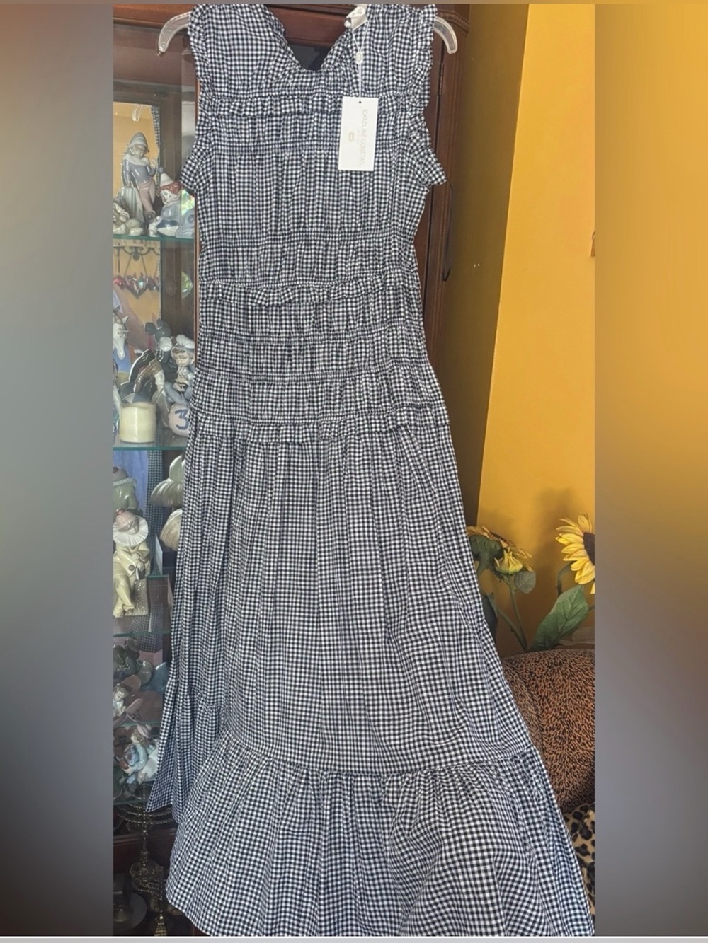 CAROLINE  CONSTAS Black & White Gingham Maxi Dress | Size Small - Picture 9 of 12
